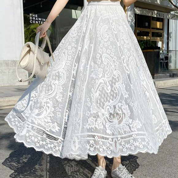 Lace Up High Waist Maxi Skirt | Women School Work Office A Line Vintage Retro Sk - Picture 4 of 8